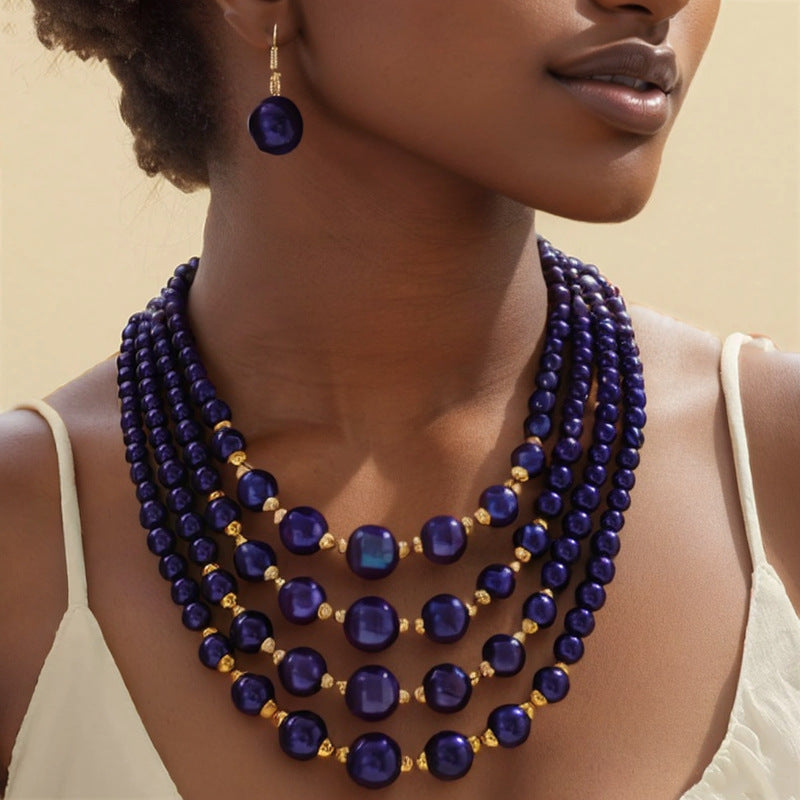 Planderful Savanna Rhythms Necklace and Earrings Set – Elegant Multi-Layer Design