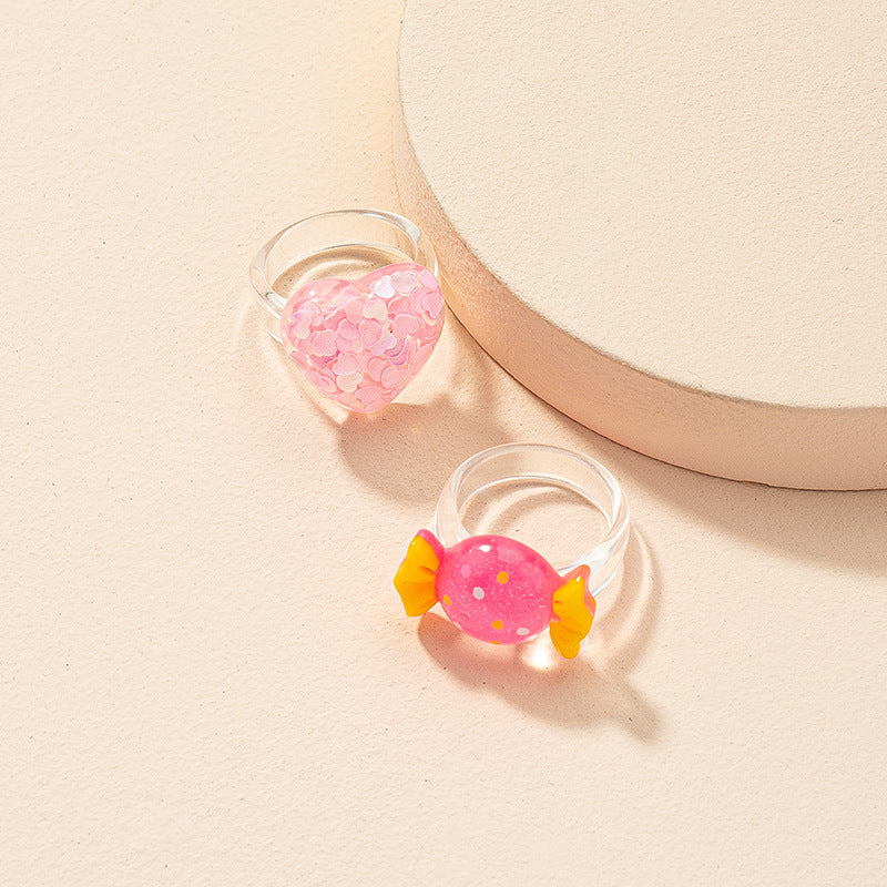 Sweet Mori Heart Candy Ring - Japanese Korean Acrylic Design