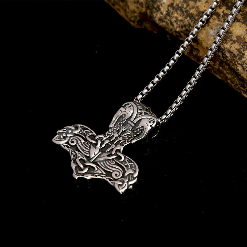 Retro Titanium Steel Odin Hammer Pendant Necklace for Men