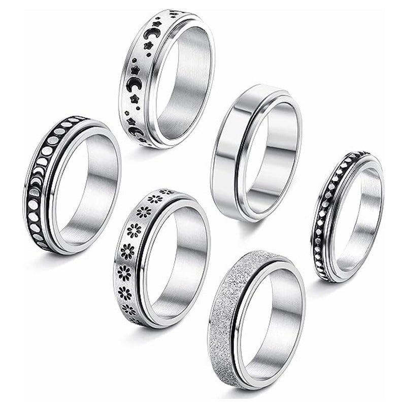 Rotatable Star Moon Stainless Steel Ring Set For Unisex Couples By Planderful Collection Premium Gift