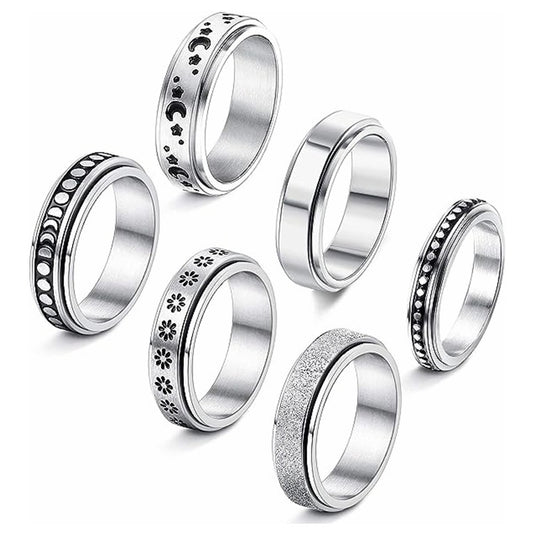 Rotatable Star Moon Stainless Steel Ring Set For Unisex Couples By Planderful Collection Premium Gift