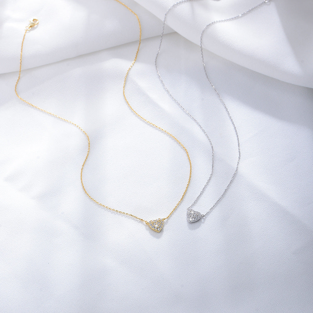 S925 Sterling Silver Heart-Shaped Micro-Inlaid Zircon Necklace Japanese Sweet Full Love Wholesale
