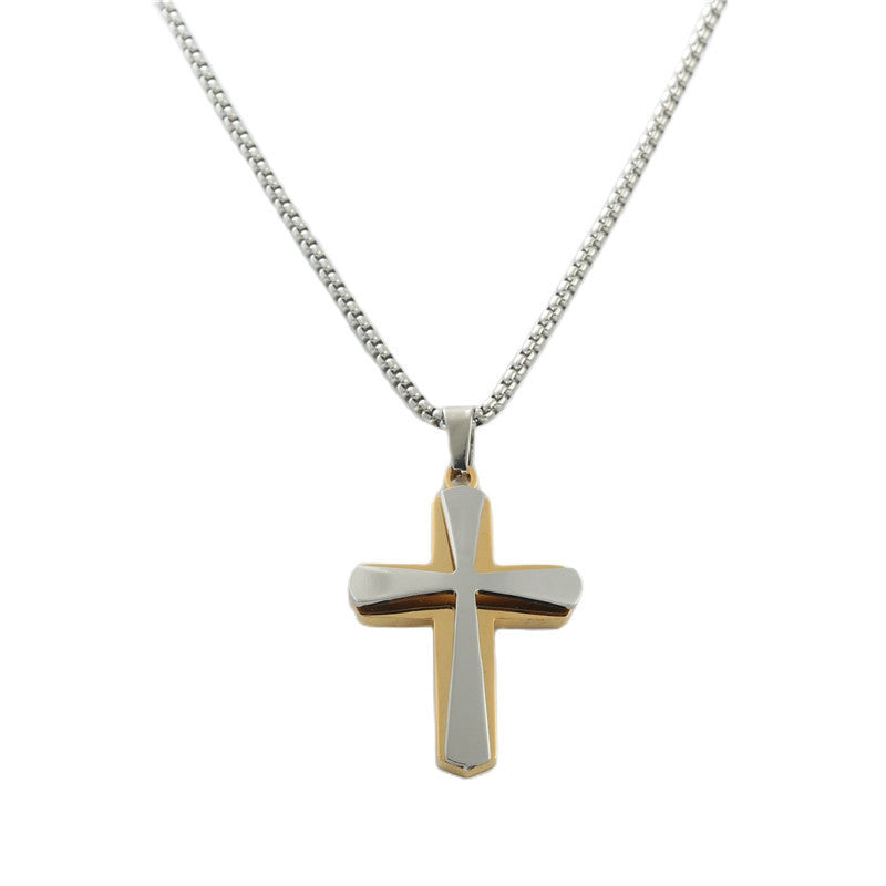 Men's Personalized Retro Titanium Steel Cross Pendant Necklace - Trendy Stainless Steel Design