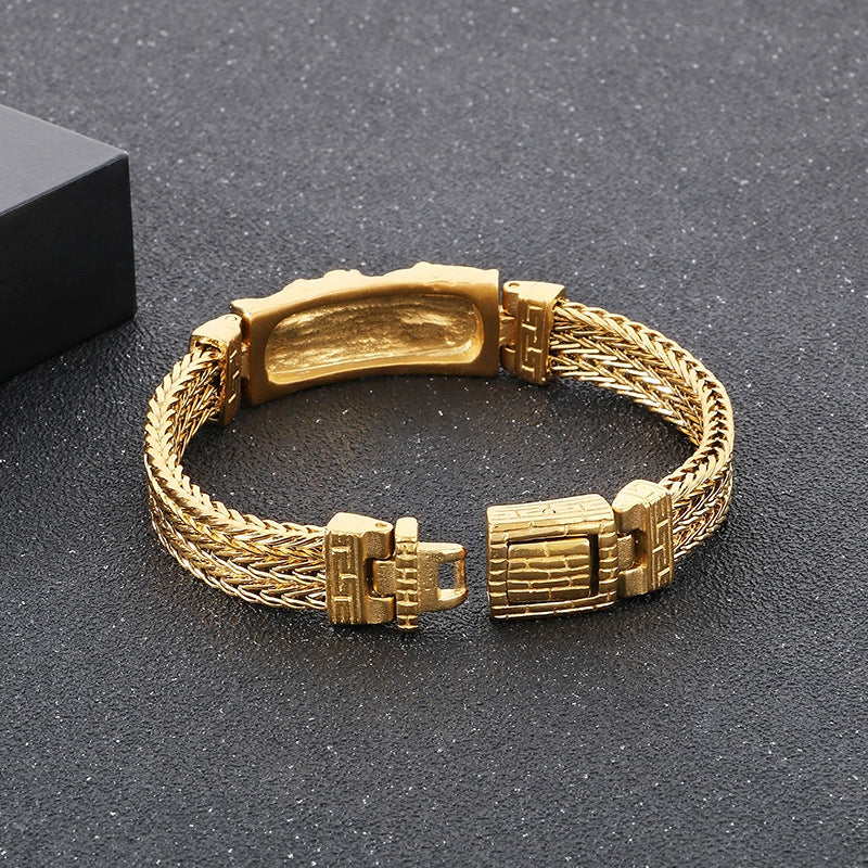 Vintage Dragon Bead Punk Bracelet - Stainless Steel Chain for Men