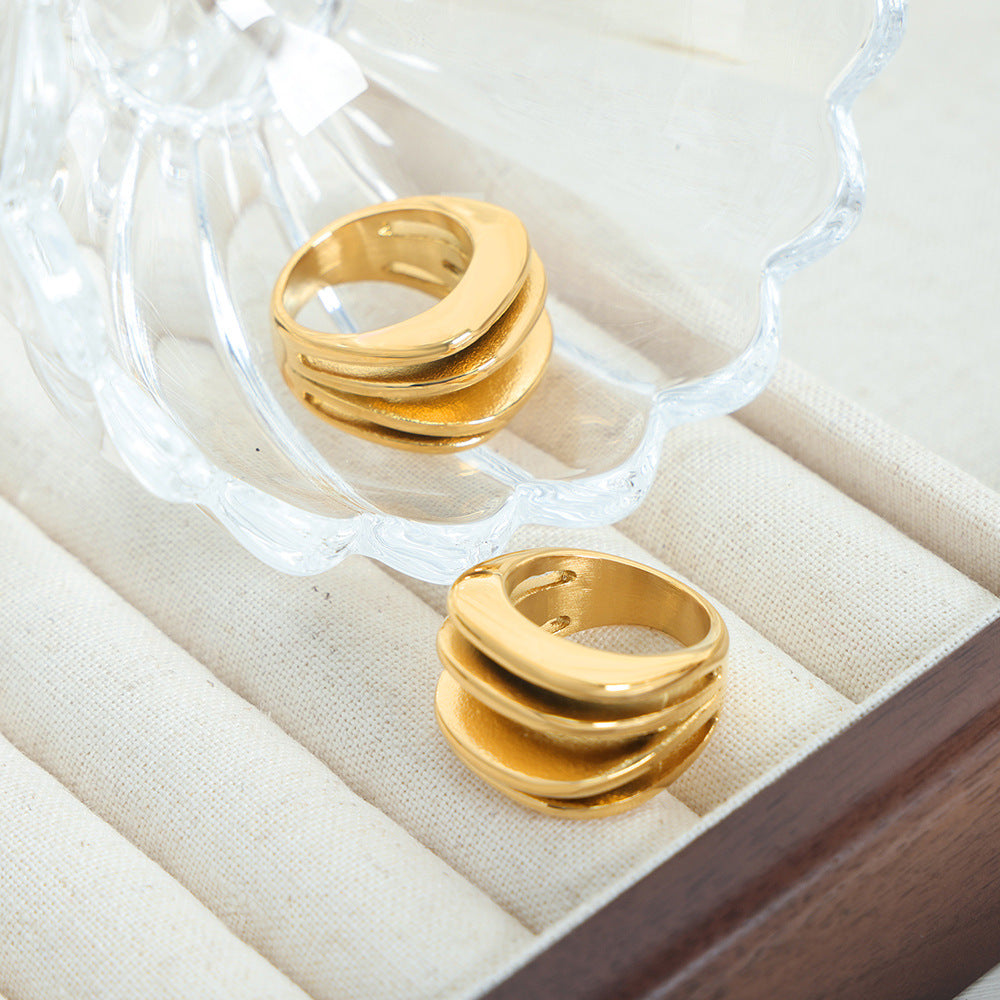 Luxurious Multi-Layer Titanium Steel Ring for Women, Size 6-8