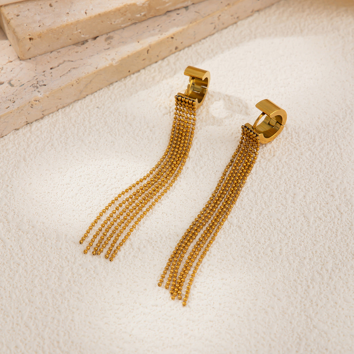 Planderful Vienna Verve Stainless Steel Fringe Earrings For Women Personalized Bead Fringe Multi Layer Statement
