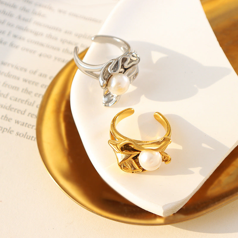 Golden Pearl Irregular Ring by Planderful - Trendy Designer Style