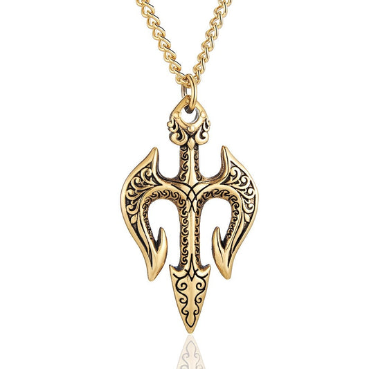 Planderful Jewelry Sea King Trident Necklace in Stainless Steel Three-Dimensional Pendant With Retro Modern Aesthetic