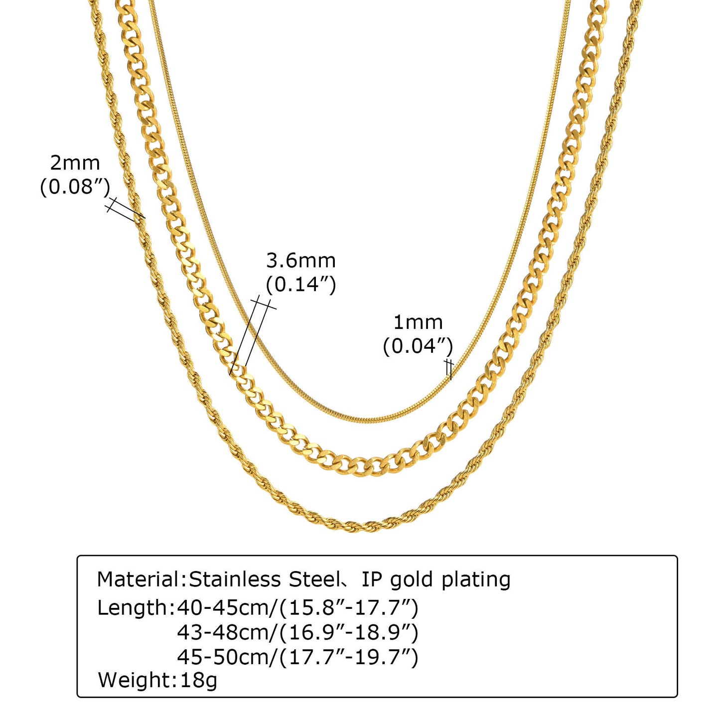 Stainless Steel Twist Chain Round Snake Chain Stacked Necklace Gold