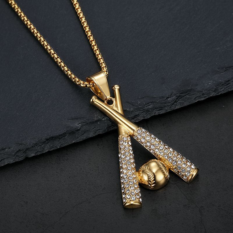 Hip Hop Jewelry Baseball Pendant Necklace Stainless Steel Gold Plated Zircon Planderful Everyday Genie