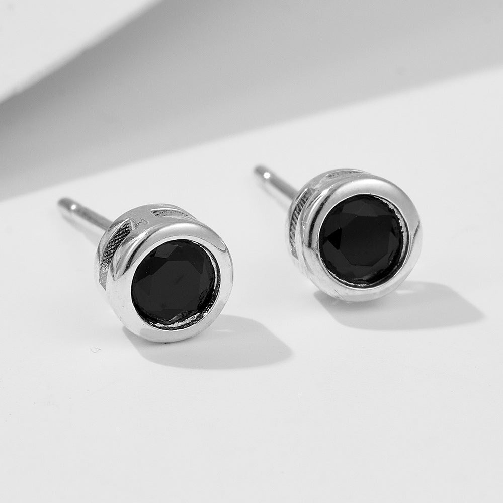 S925 Sterling Silver Classic Geometric Black Zircon Stud Earrings