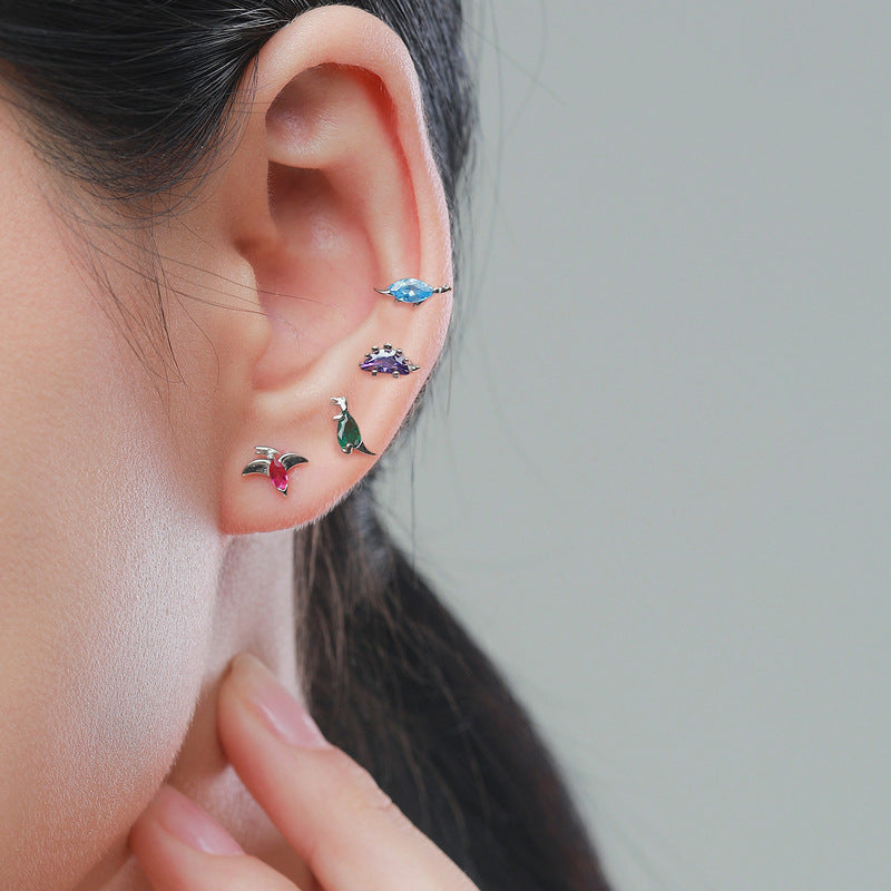 925 Sterling Silver Multicolor Dinosaur Stud Earrings
