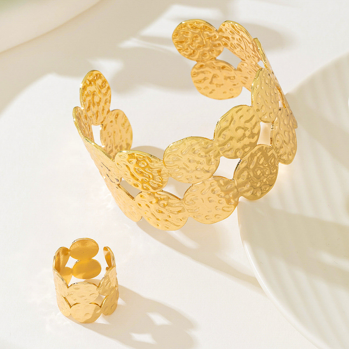 Retro Metal Geometric Bracelet Ring Set for Women by Planderful