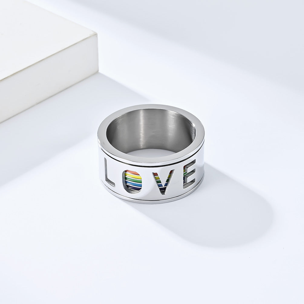 Rotating Rainbow Flag Ring Planderful For Men Stainless Steel Large Size Personalized Jewelry
