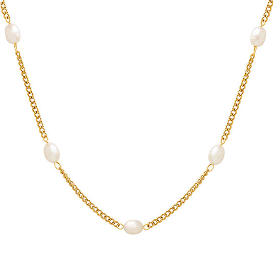 Golden Pearl Flat Chain Necklace with Personalized European Touch