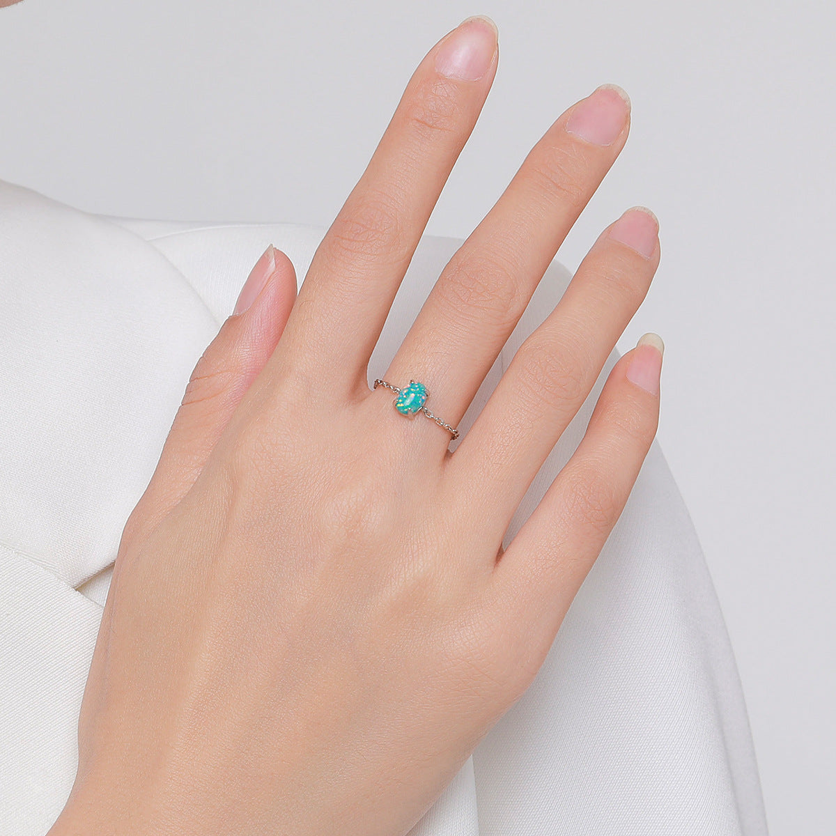 Elegant S925 Sterling Silver Opal Egg-shaped Adjustable Ring