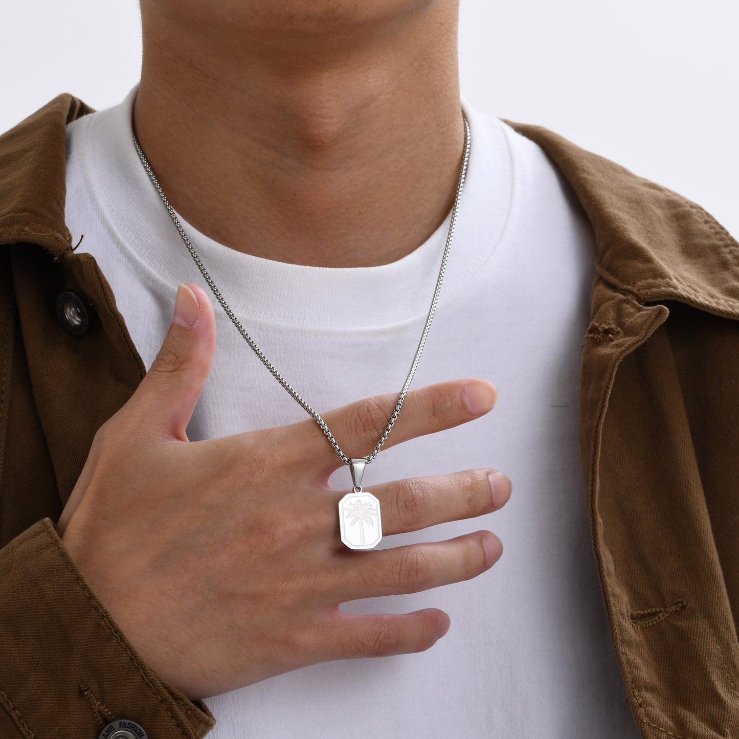 Jewelry Stainless Steel Corroded Palm Tree Pendant Necklace