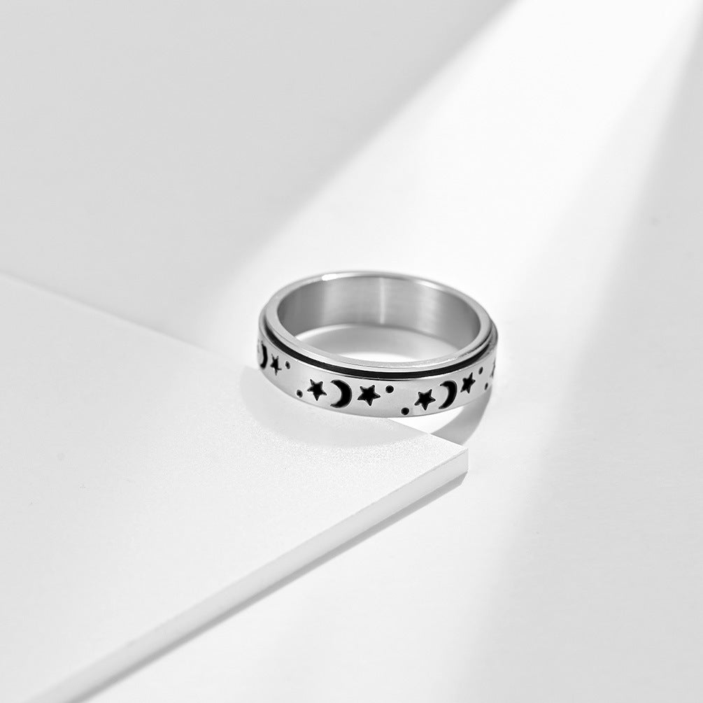 Planderful Premium Star Moon Rotating Ring For Anxiety Relief Unisex Stainless Steel Jewelry