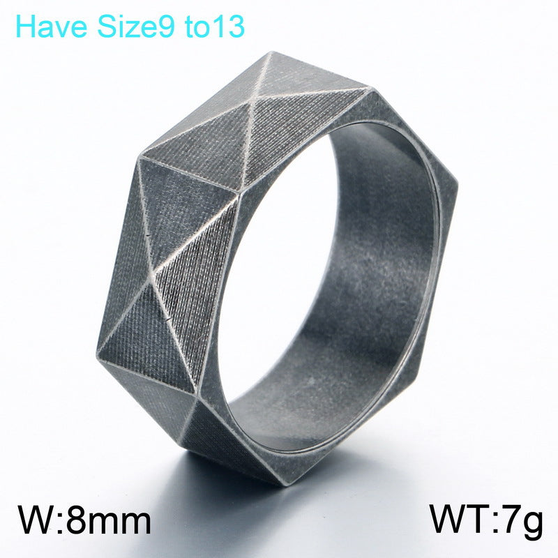 Geometric Design Three-Dimensional Ring, 8mm Rhombus Cut Stainless Steel Ring Men's