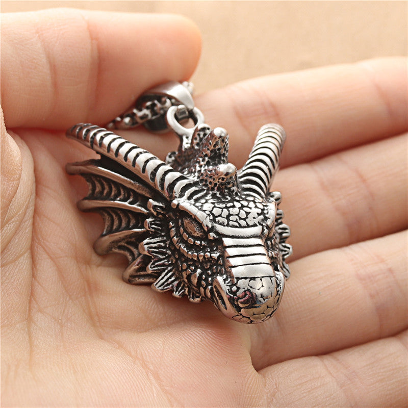 Titanium Steel Flame Dragon Pendant Necklace for Men - Retro Punk Style