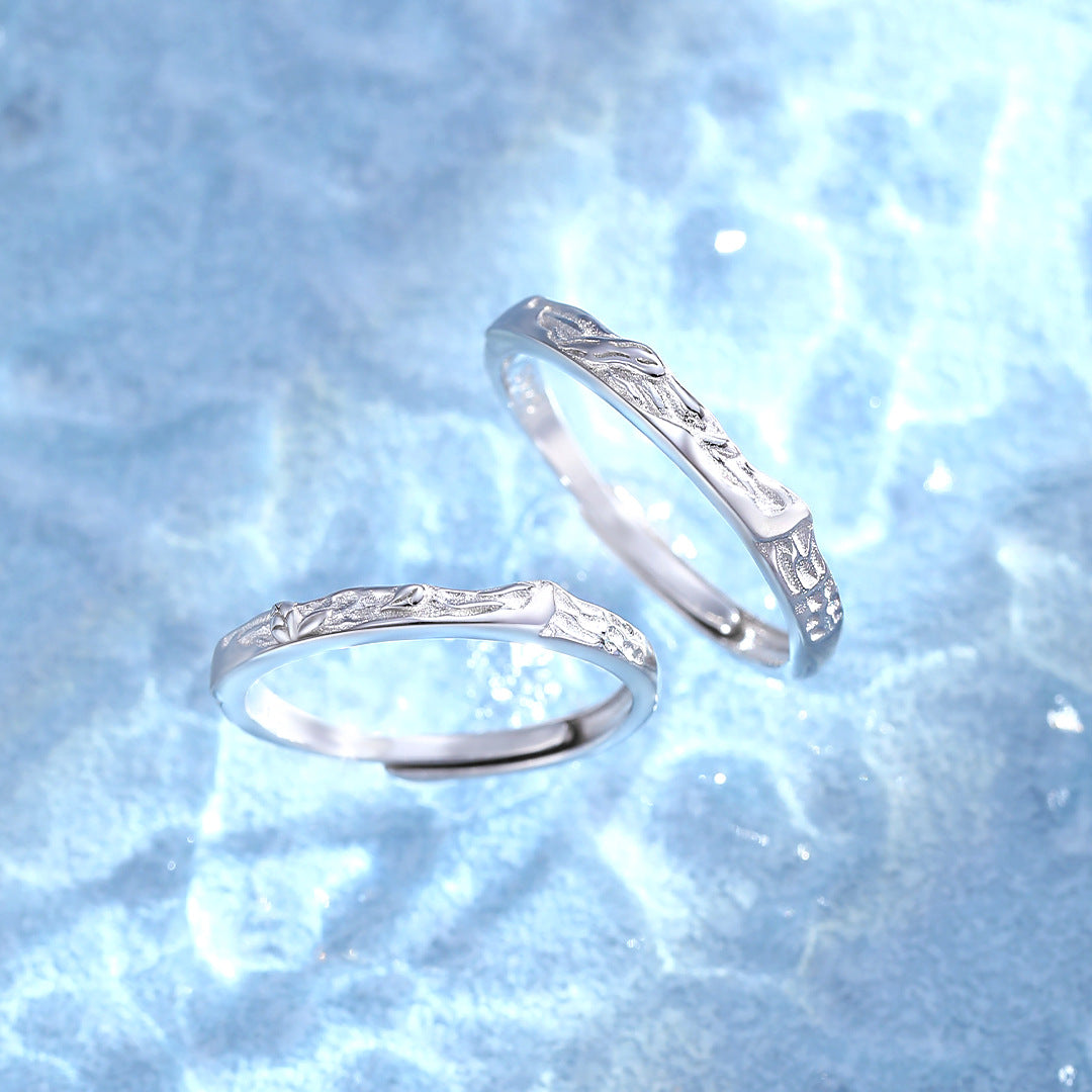Planderful Trendy Couple Ring S925 Sterling Silver Adjustable Open Band For Him And Her Gift