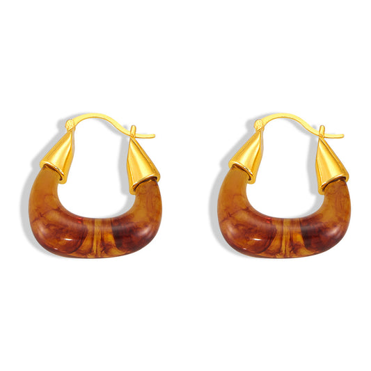Golden Retro U-Shaped Earrings with Resin Design