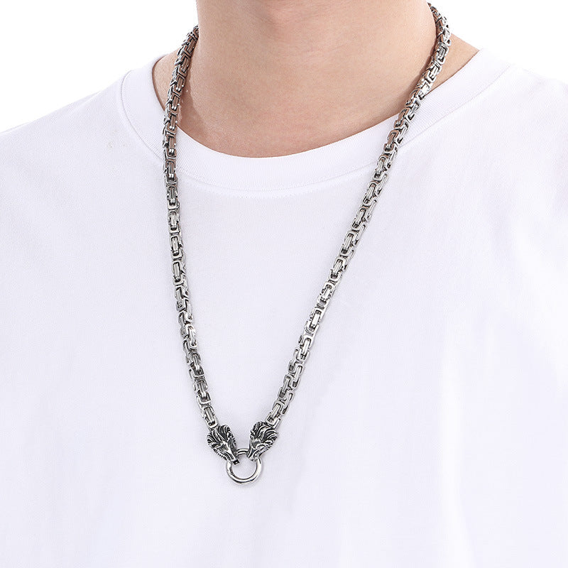 Planderful Emperor Lion Head Titanium Steel Necklace For Men