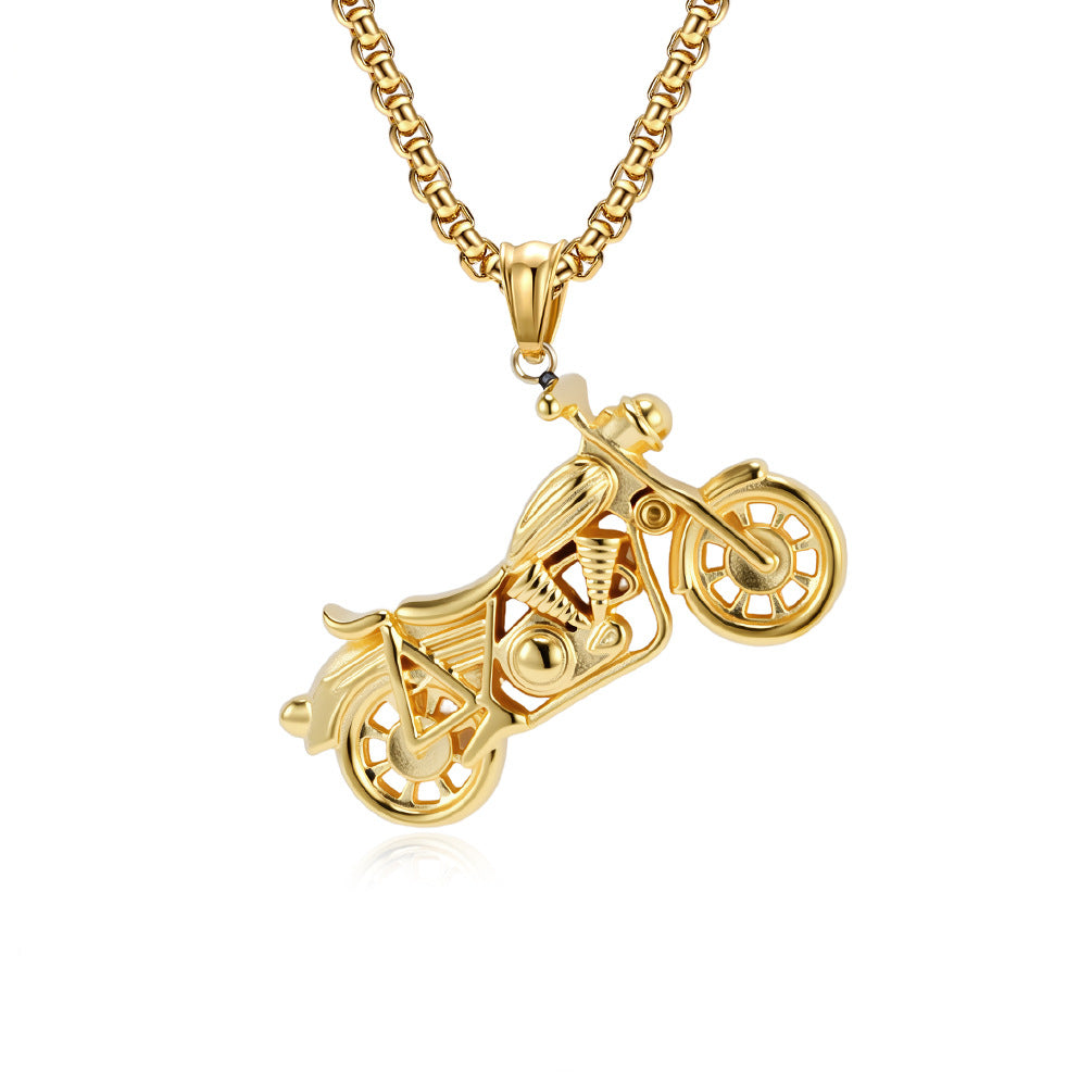 Planderful Stainless Steel Motorcycle Pendant Necklace For Men Durable Everyday Wear Hip Hop Punk Retro Style