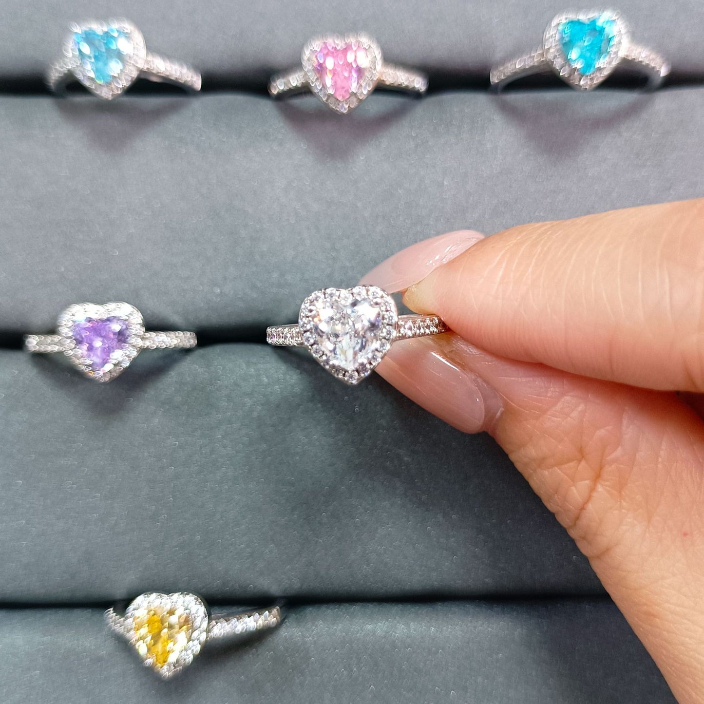 New 925 Sterling Silver 1ct Flame Ice Heart-Shaped Love Ring