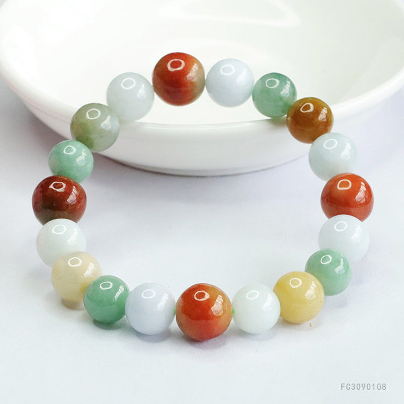 Jadeite Multicolor Round Bead Bracelet