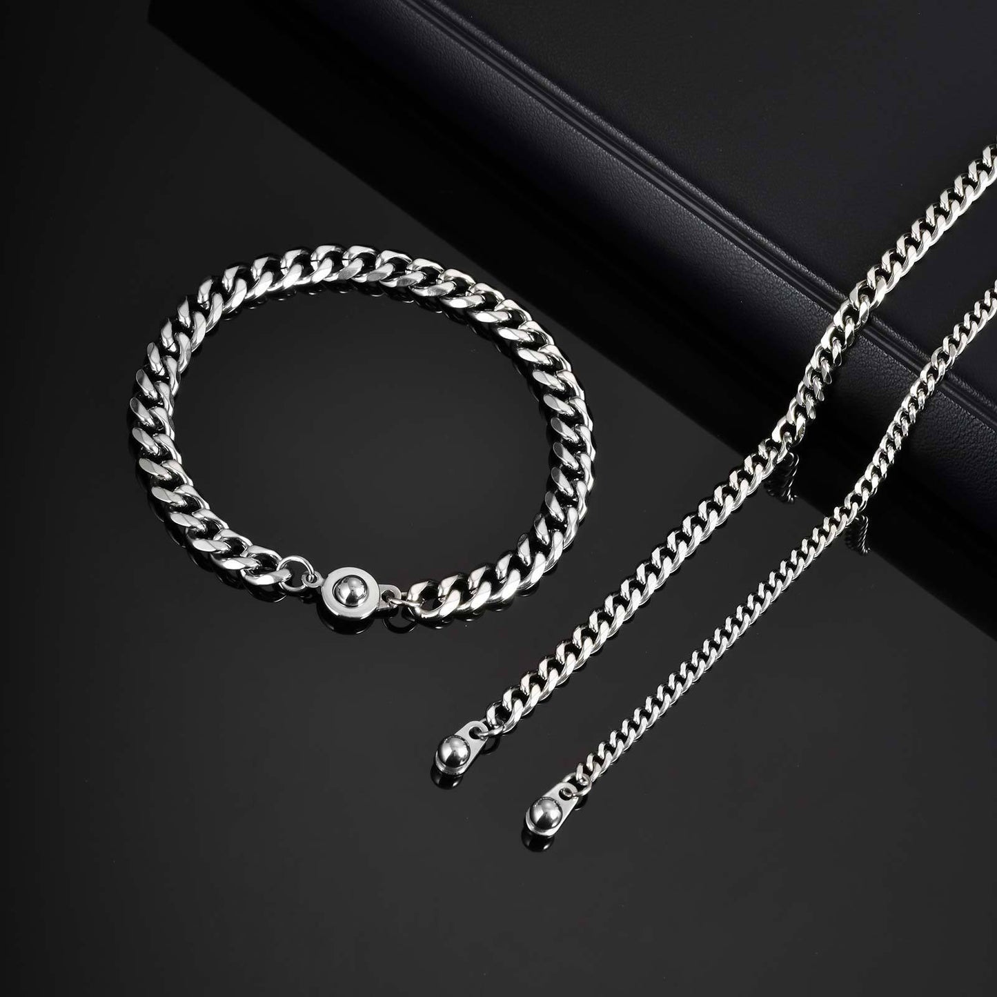 Planderful Stainless Steel Chain Bracelet For Men Snap On