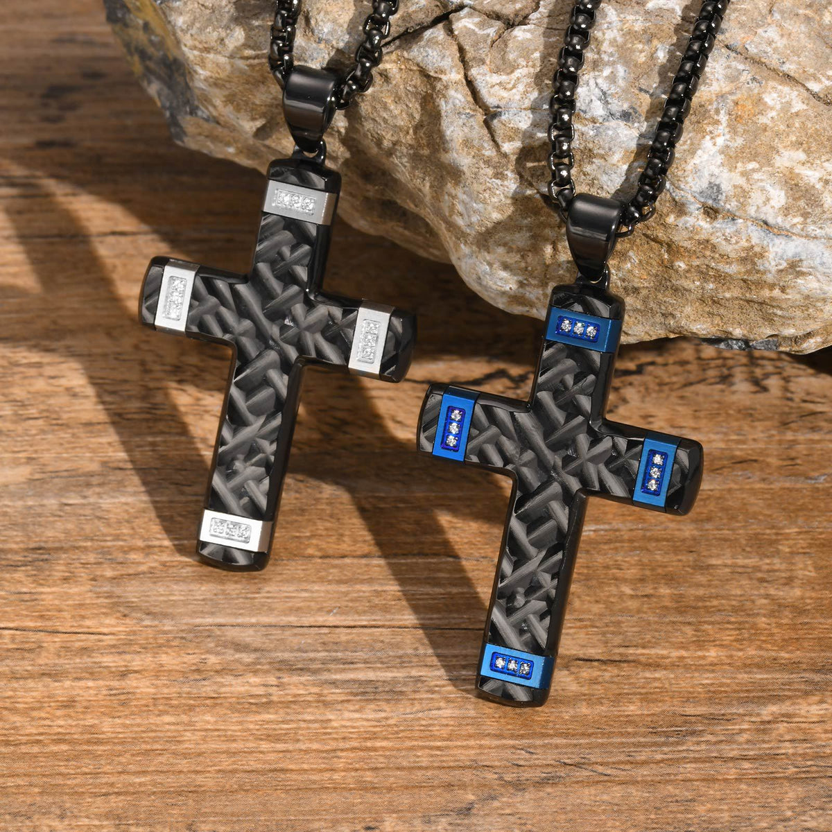 Cross Zircon Black Stainless Steel Necklace for Men