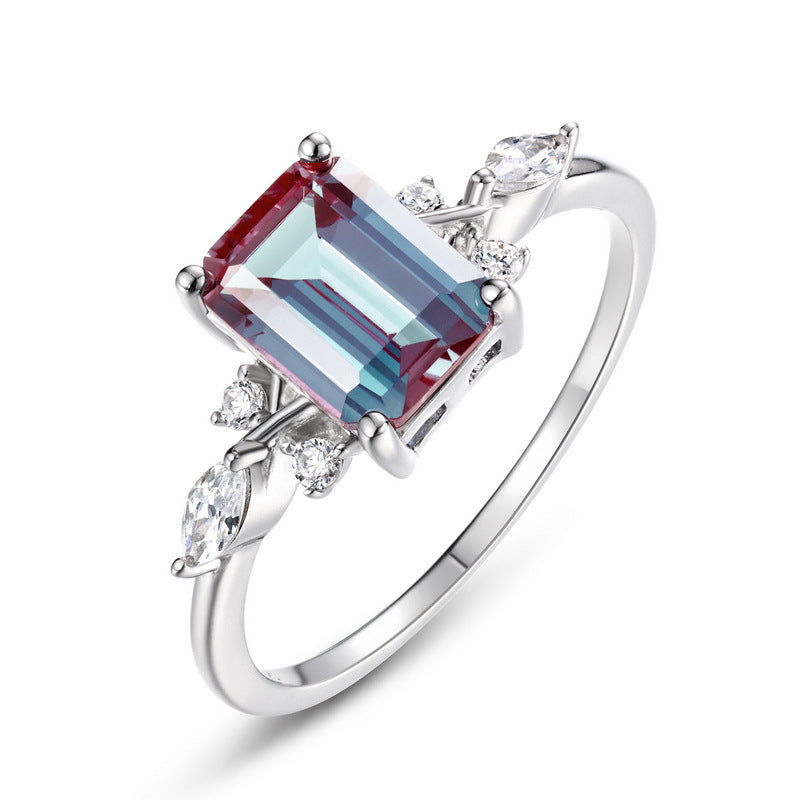 Planderful Jewelry Alexandrite Ring In Sterling Silver S925 Elegant European Inspired Design Size 6 7 8