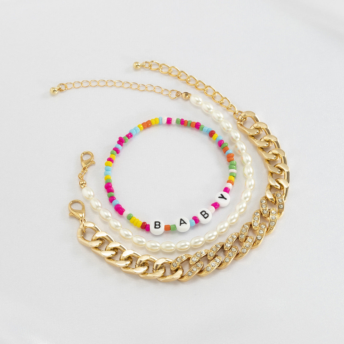 Planderful Vienna Verve Pearl Letter Bracelet For Women With Imitation Pearl And Zircon Cuban Statement Beaded Chain