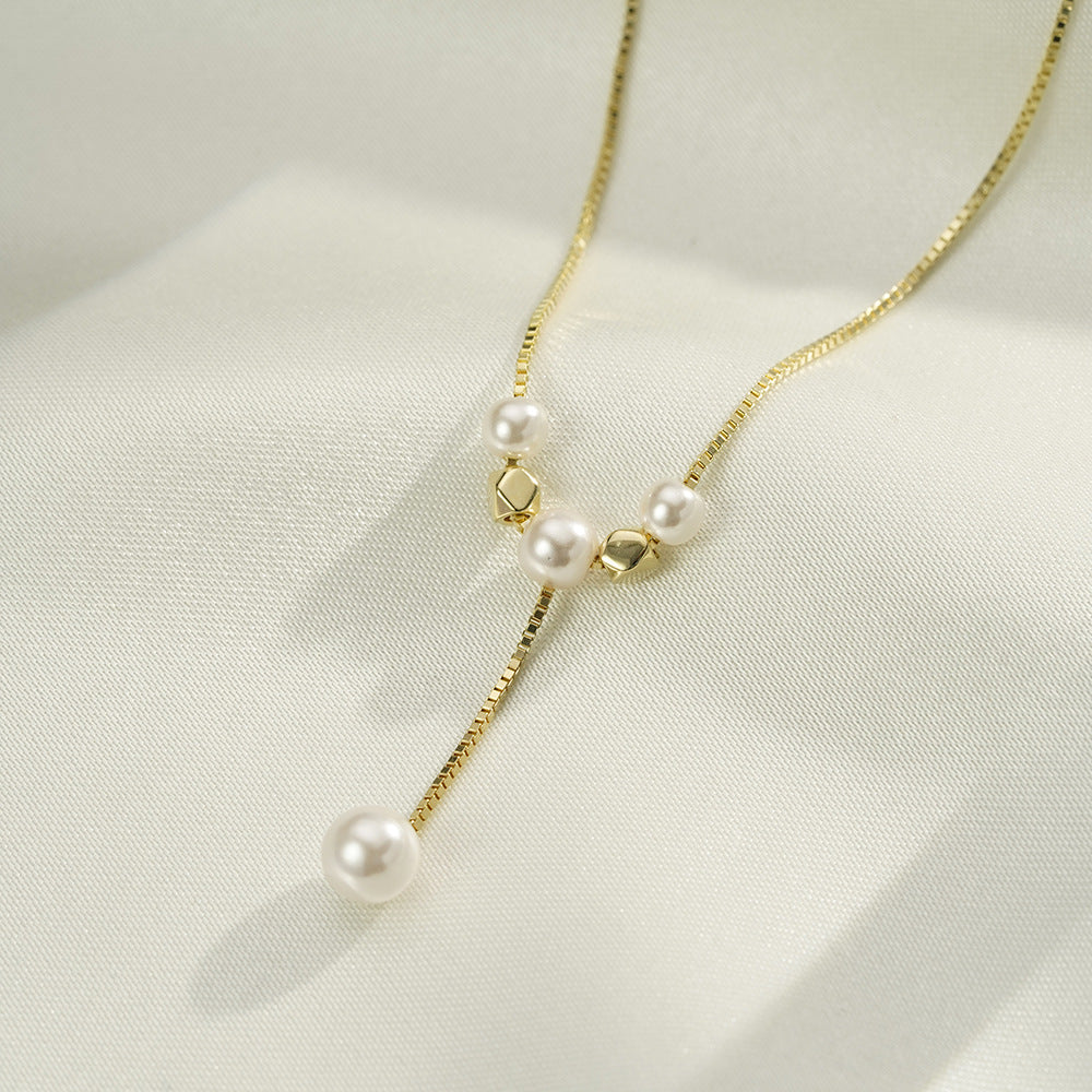 Korean 925 Sterling Silver Pearl Pendant Necklace for Women