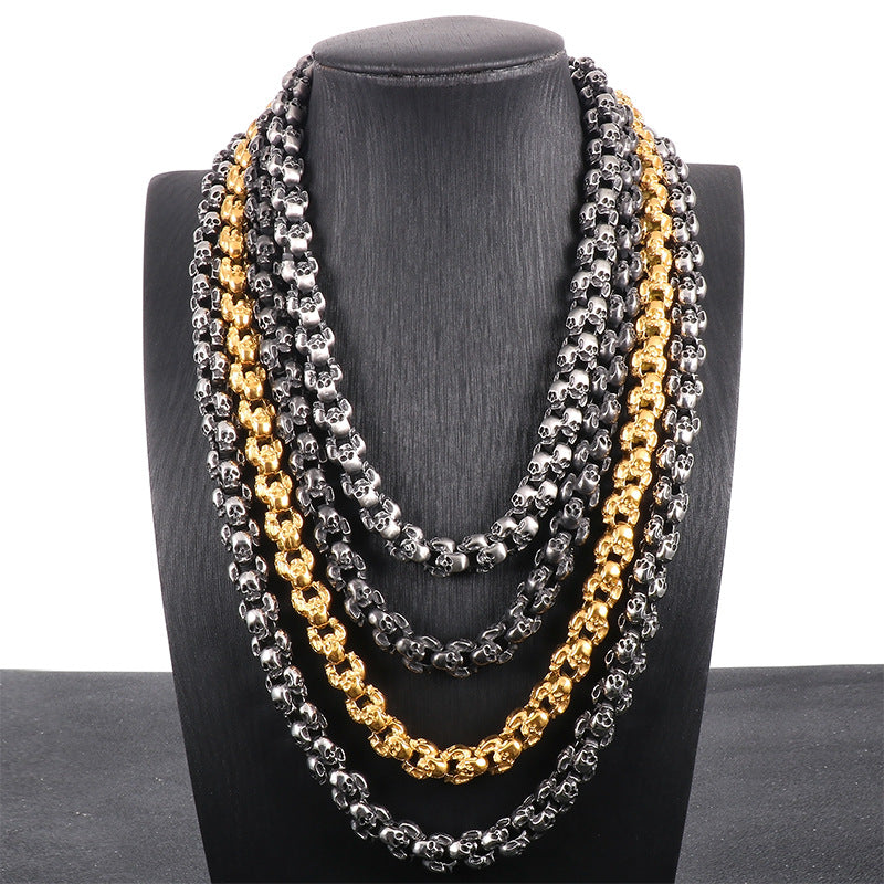 Customizable Gothic Skull Jewelry Set for Men - Stainless Steel Bracelet and Necklace