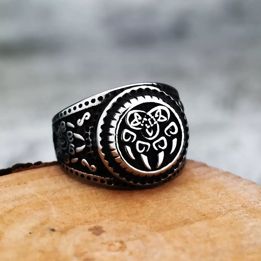 Planderful Everyday Genie Mens Viking Bear Claw Rune Ring Steel Bold Dominant Masculine Accessory