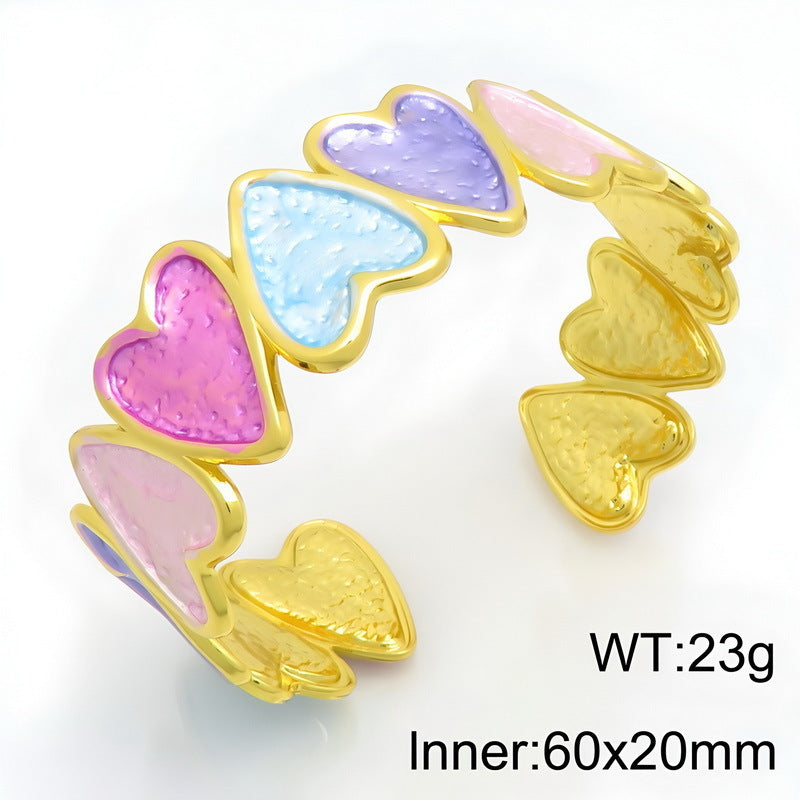 Spring & Summer Color Pearlescent Gradual Change Dripping Oil Love Open Bracelet