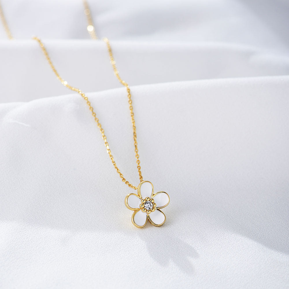 S925 Sterling Silver Inlaid Zircon Dripping Oil Small Flower Pendant Necklace Hot-Selling Wind