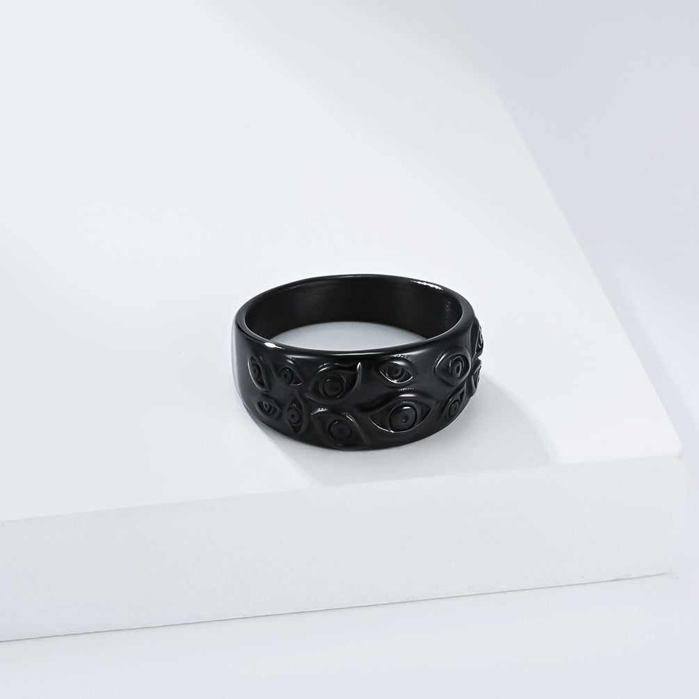 Planderful Personalized Dark Style Stainless Steel Eye Pattern Ring Unisex Punk Accessory 2025 Autumn