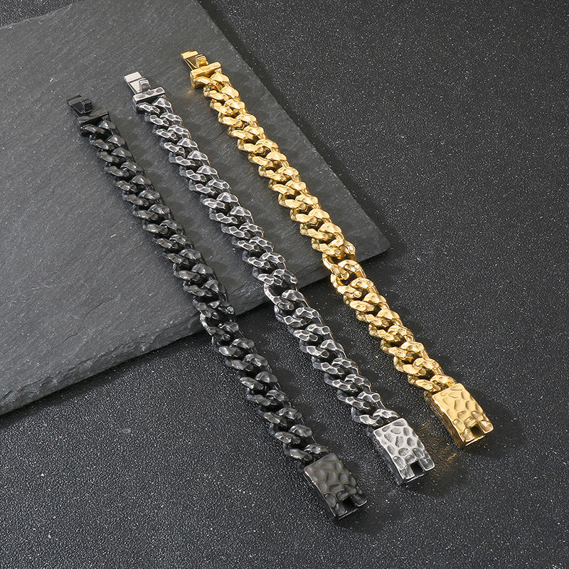 Planderful Beating Pattern Cuban Chain Men Bracelet