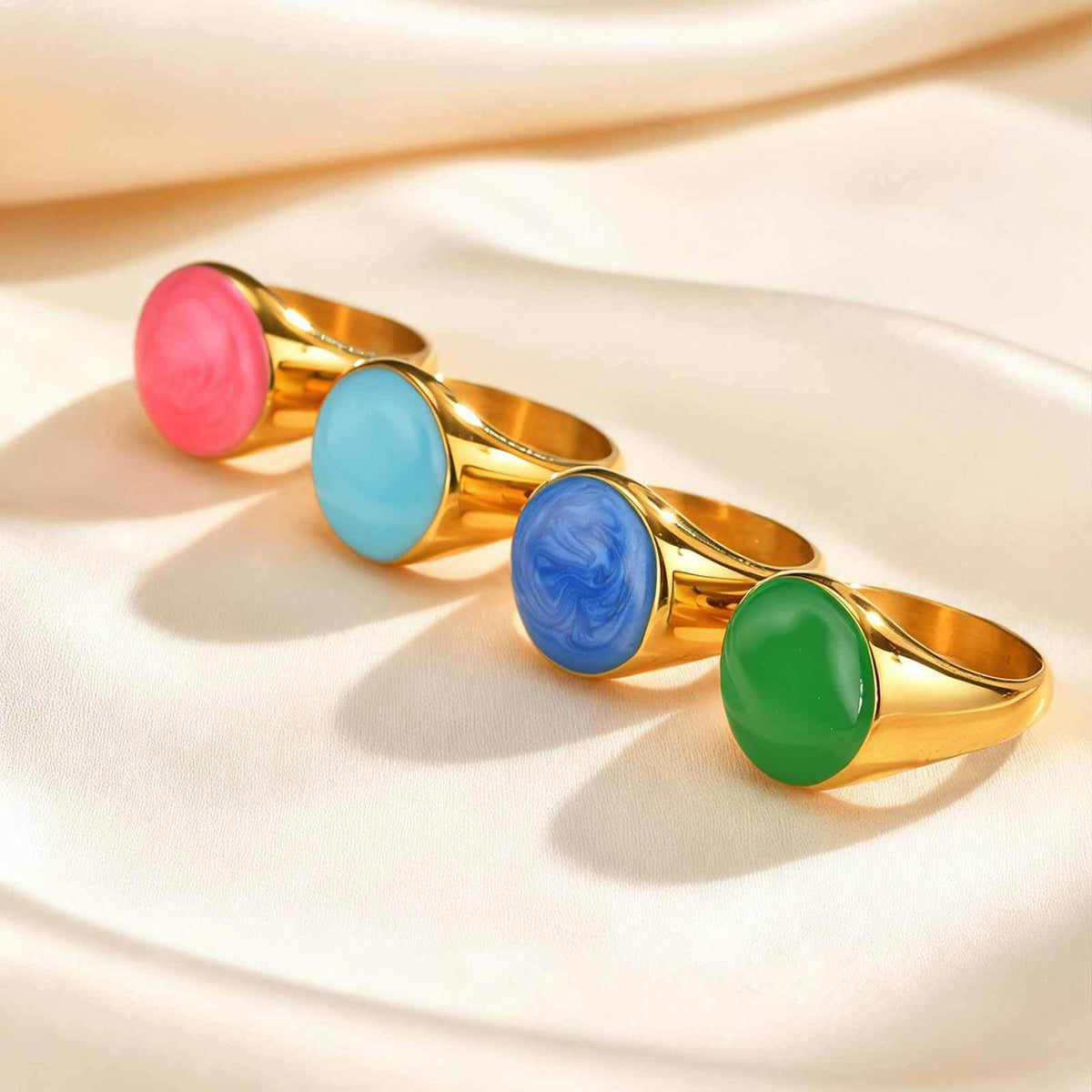 Stainless Steel Summer Ocean Wind Drip Oil Ring Irregular Design Curved Drip Light Blue