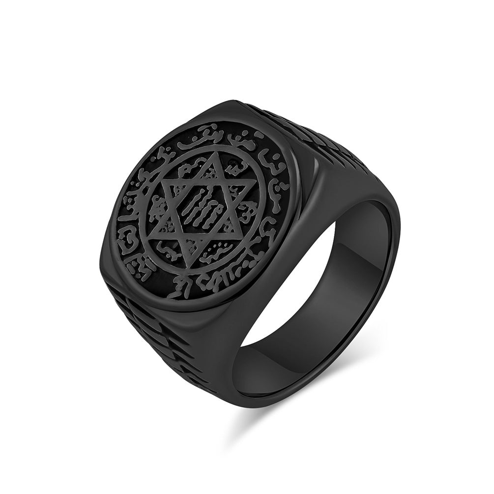 Steel Ring – Vintage Hexagram Solomon Symbol Punk Style Ring Planderful Everyday Genie
