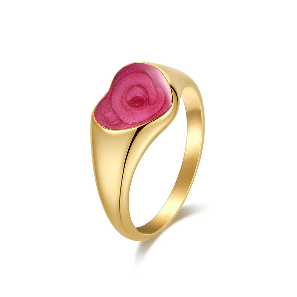 Heart Stainless Steel Ring Women's Gold-Plated Elegant
