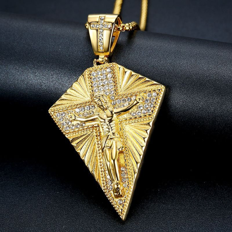 Planderful Hip Hop Jesus Pendant Necklace Stainless Steel Gold Plated Zircon Bold Statement Jewelry For Hip Hop Fans