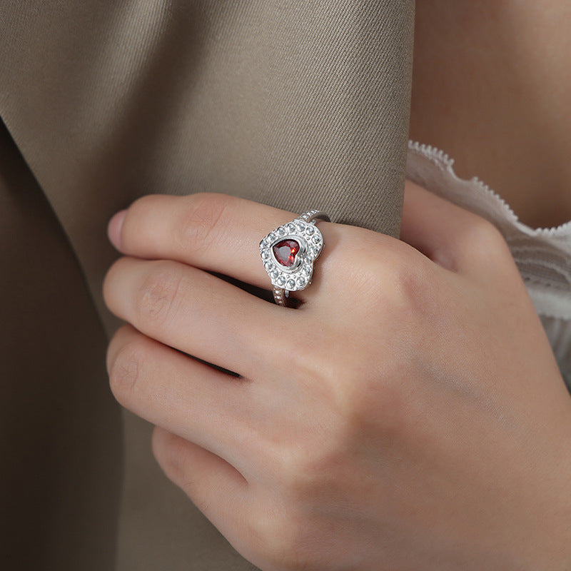 High-End Retro Style Zircon Titanium Steel Open Ring - Luxe European Charm