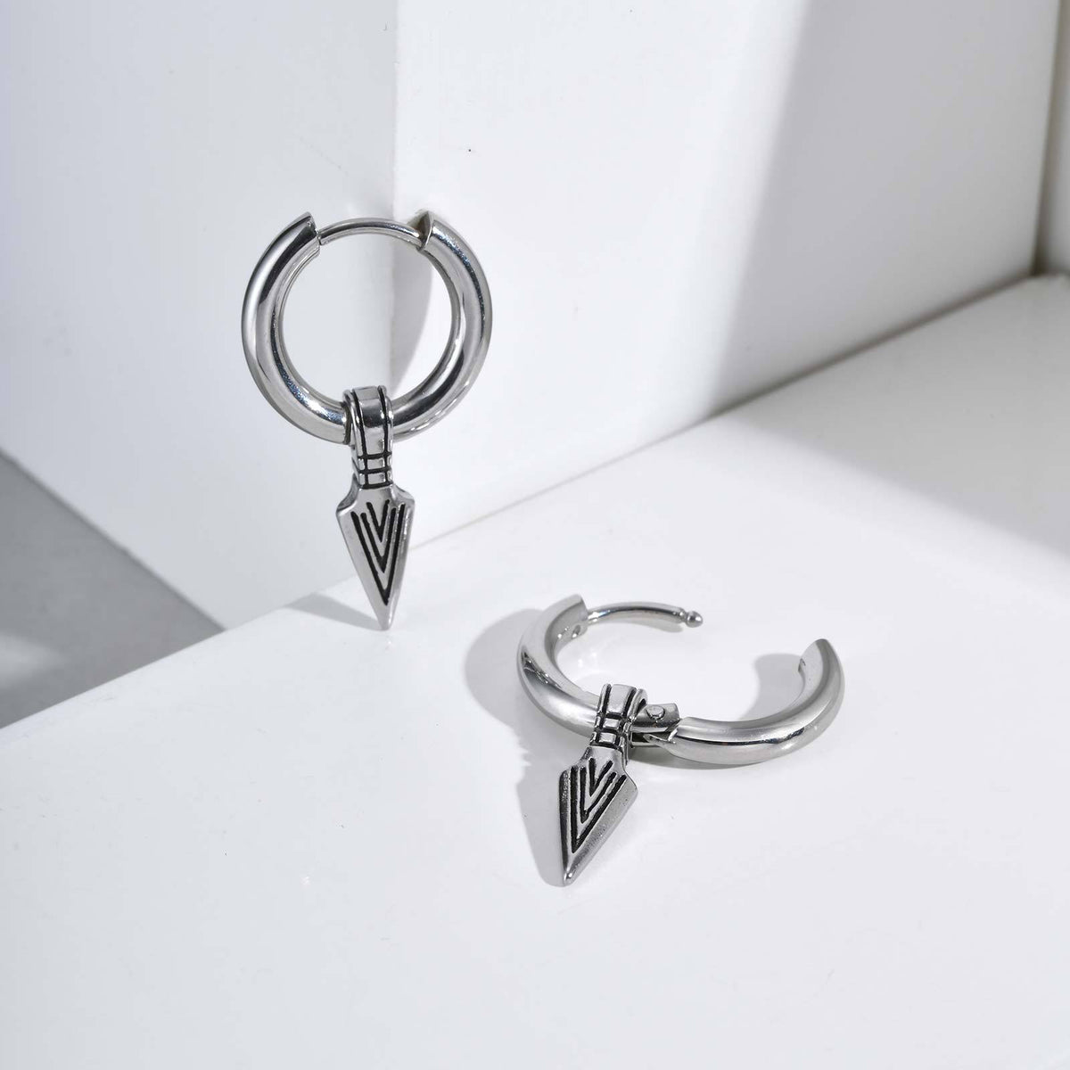 Silver-Tone Spearhead Charm Hoop Earring — Single