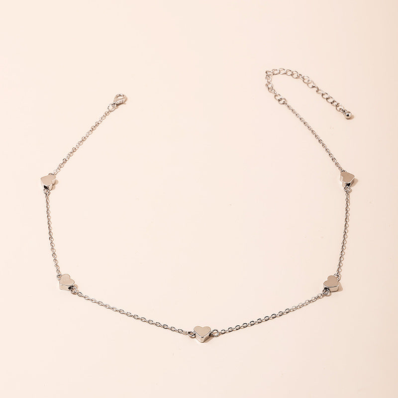 Peach Heart Clavicle Chain Necklace - Delicate Korean Style Jewelry