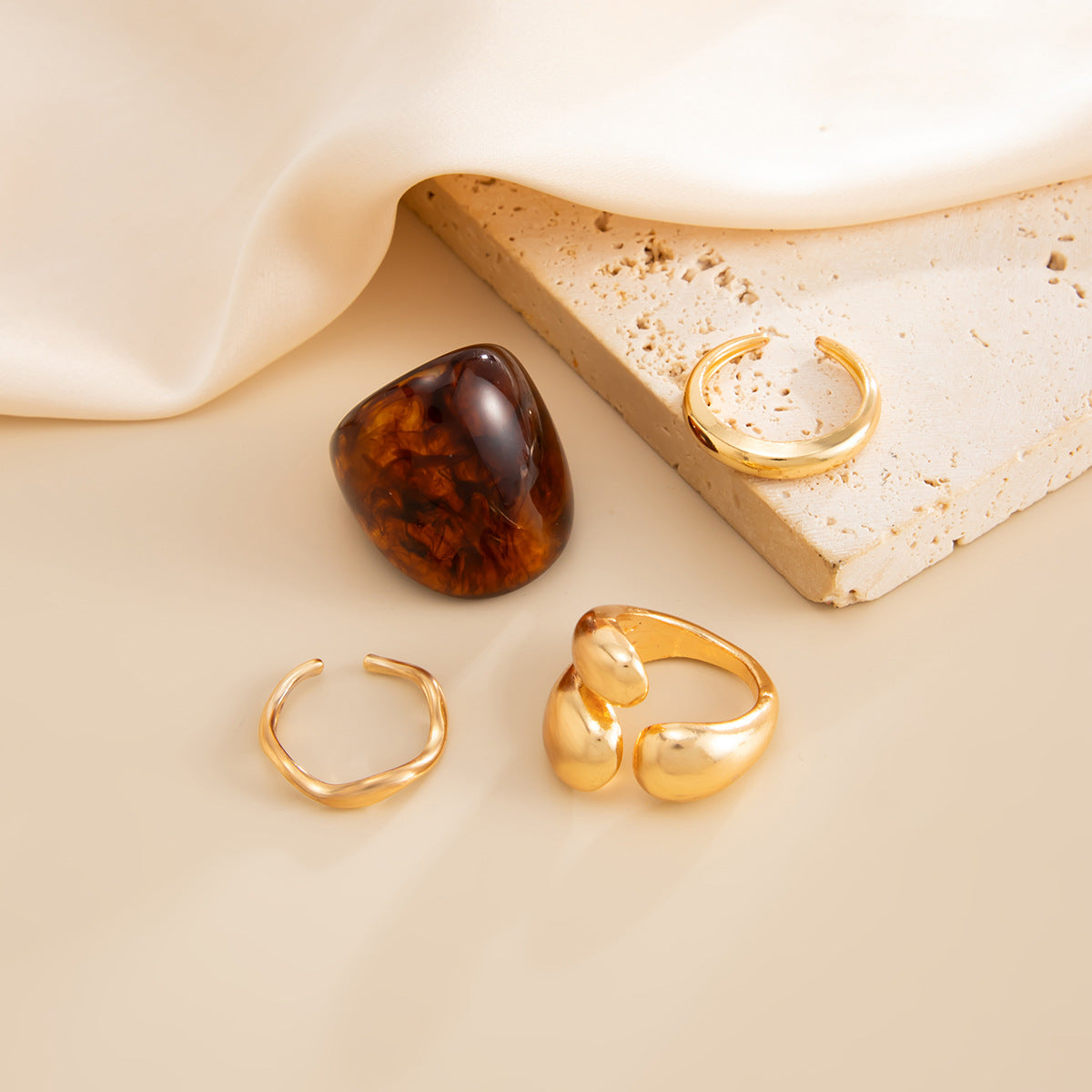 Planderful Geometric Landscape Ring Set With Resin Inlay Vienna Verve Collection Statement Jewelry For Women