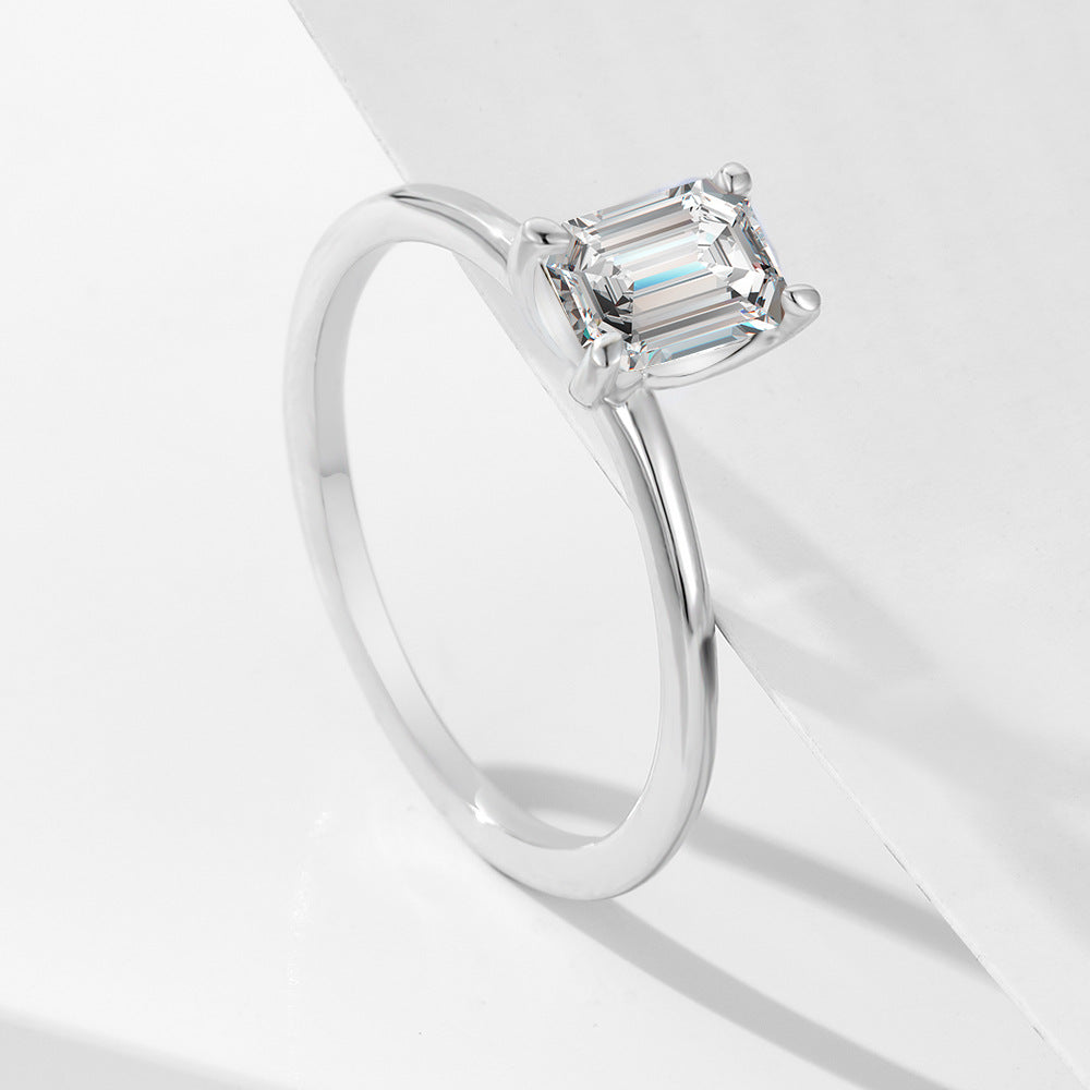 1 Carat D Color Rectangular Diamond Sterling Silver Ring